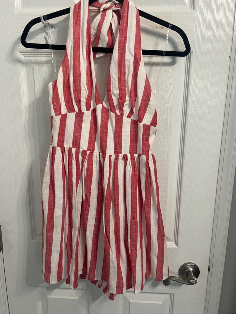 NWT | Needii Red and White Vertical Stripe Halter Mini Dress, Size S